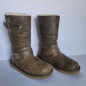 Ugg Australia Kensington Genuine Sheepskin Moto-Biker Buckle Winter Boots. Sz 6